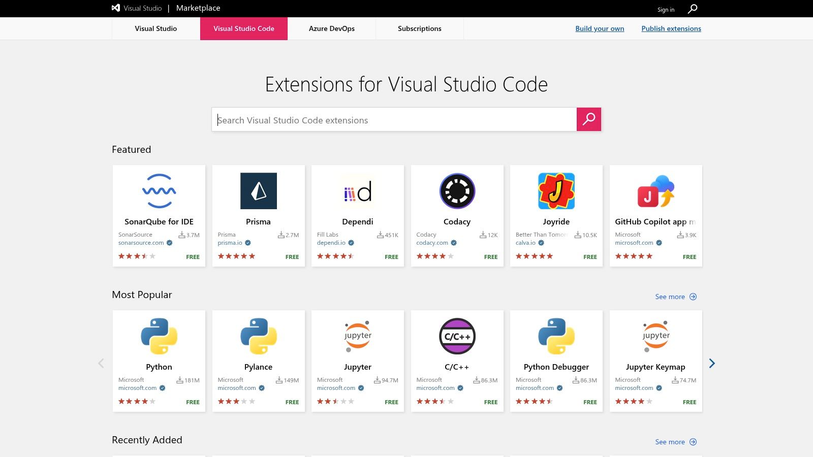 Visual Studio Code Marketplace (AI Extensions)