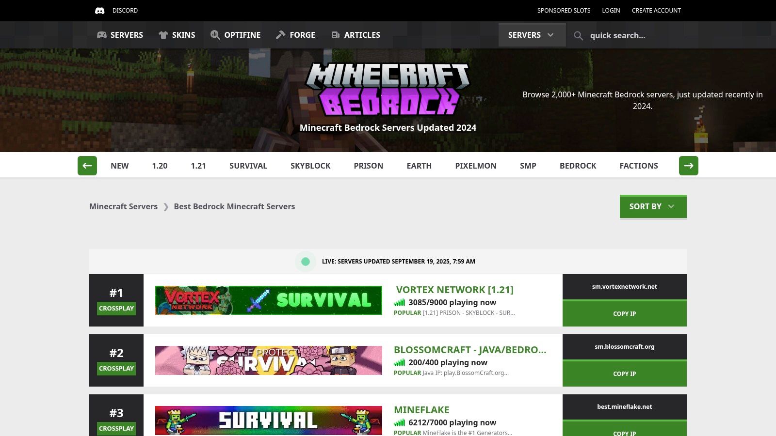 Servers-Minecraft.net – Bedrock servers