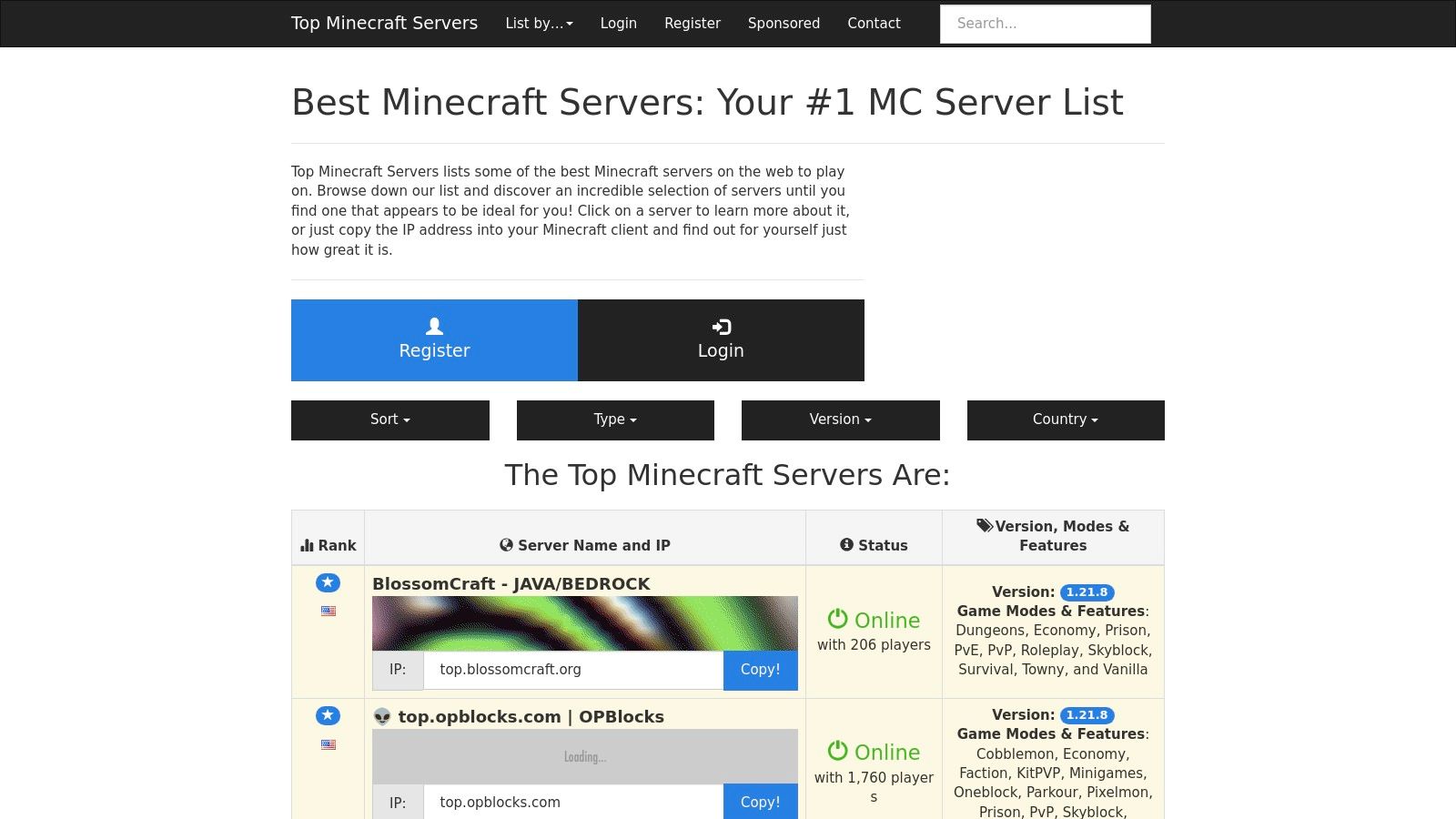 TopMinecraftServers.org – Bedrock supported