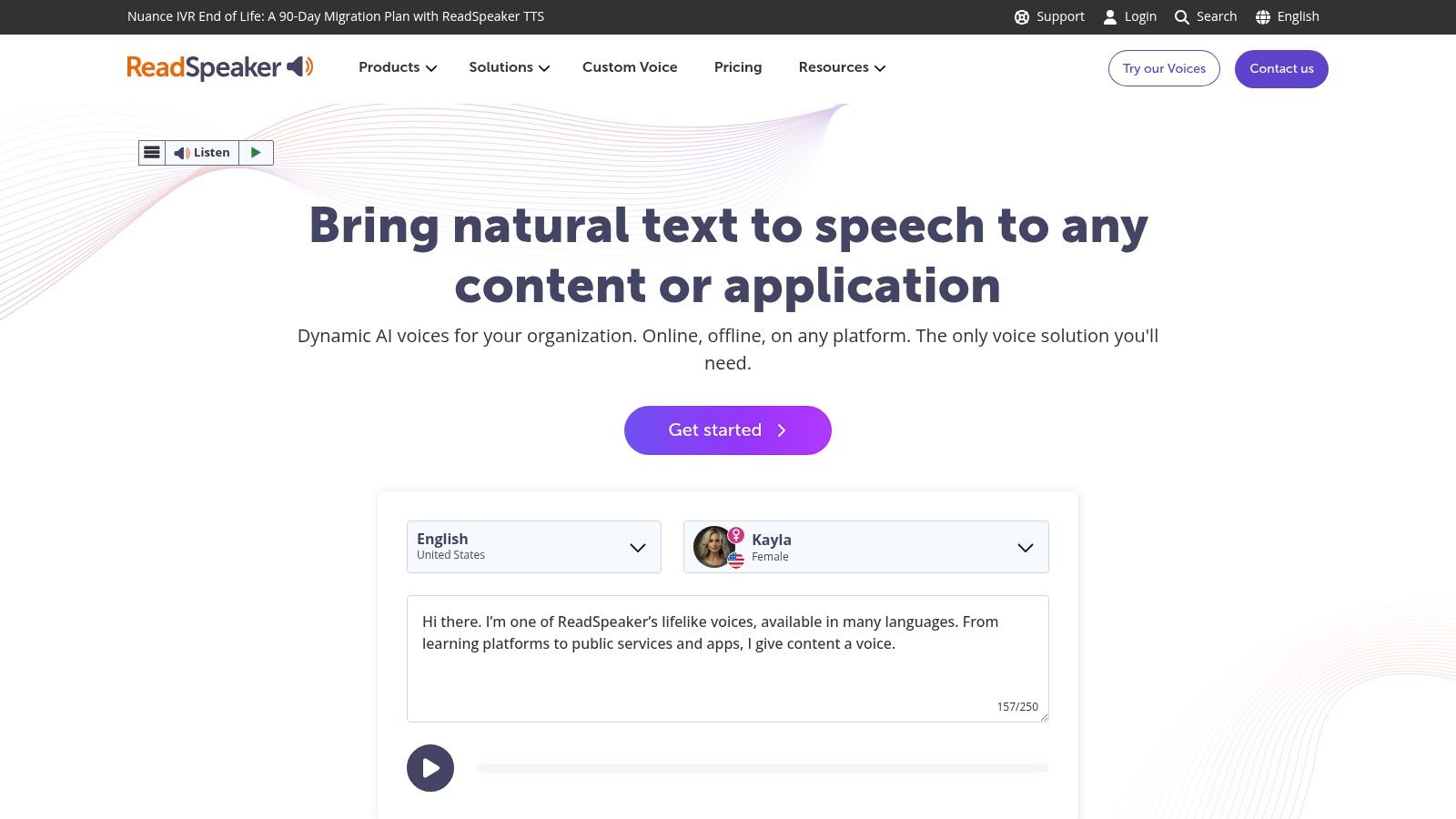ReadSpeaker text to speech voice options and controls