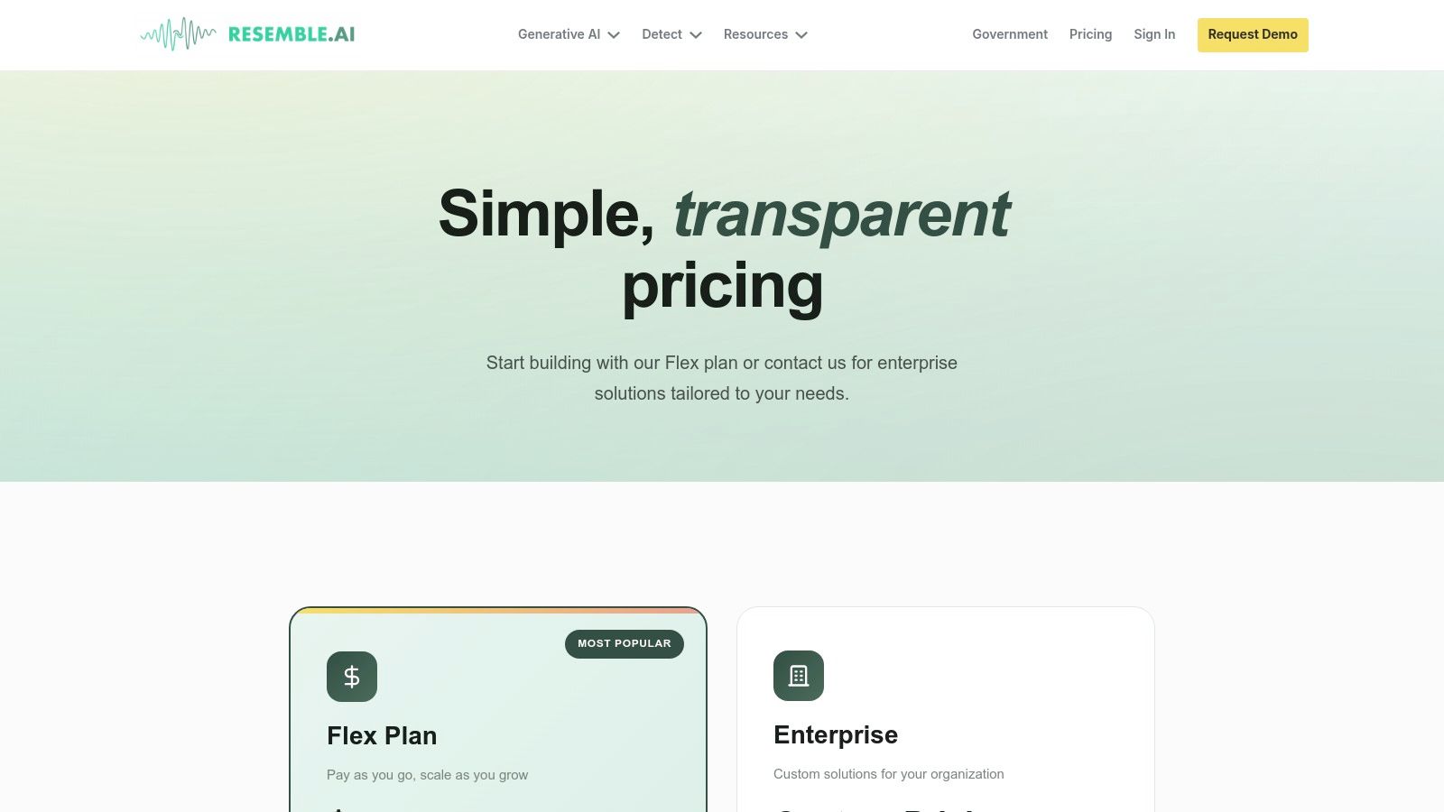 Resemble AI pricing page showing Basic and Pro plans with PAYG options