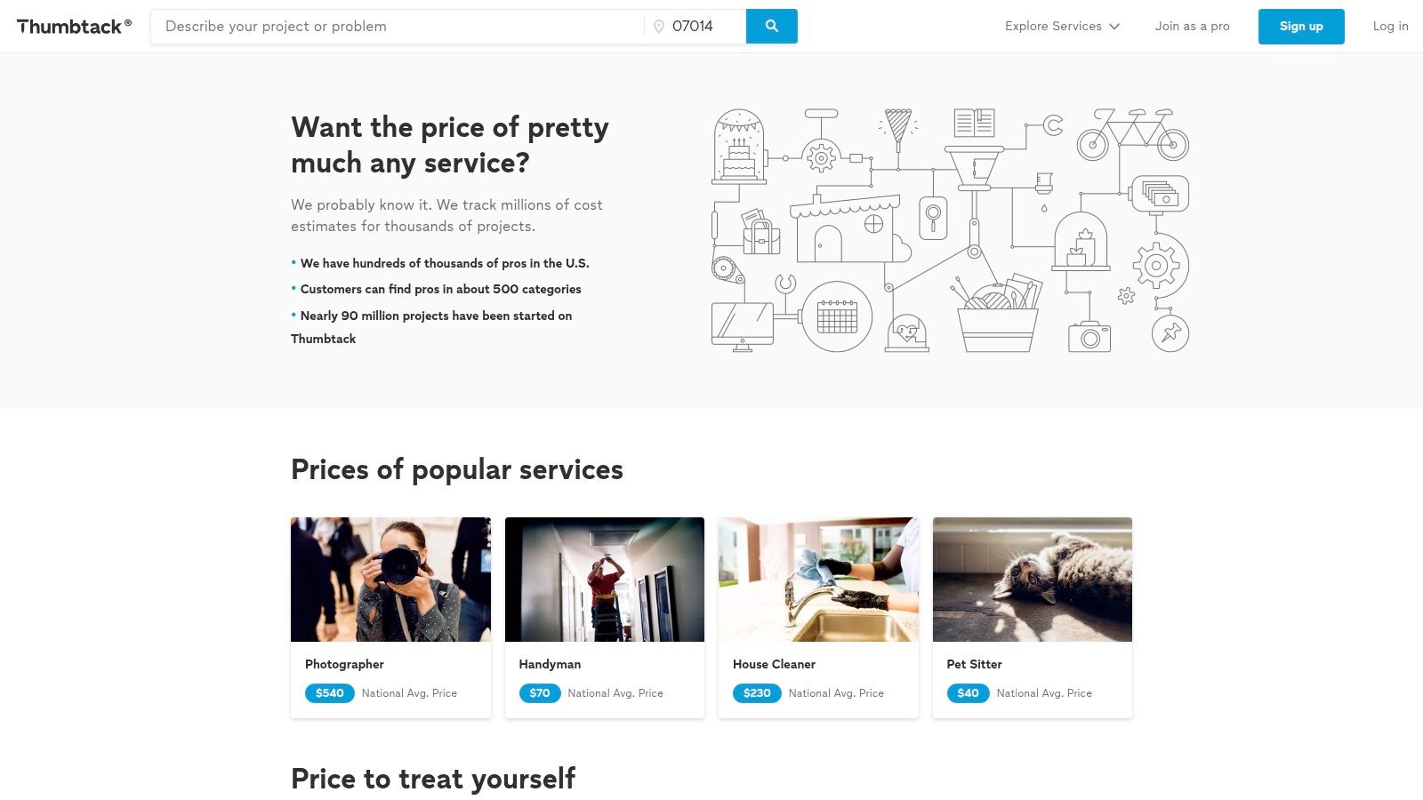 A screenshot of the Thumbtack interface showing service prices for podcast editing.