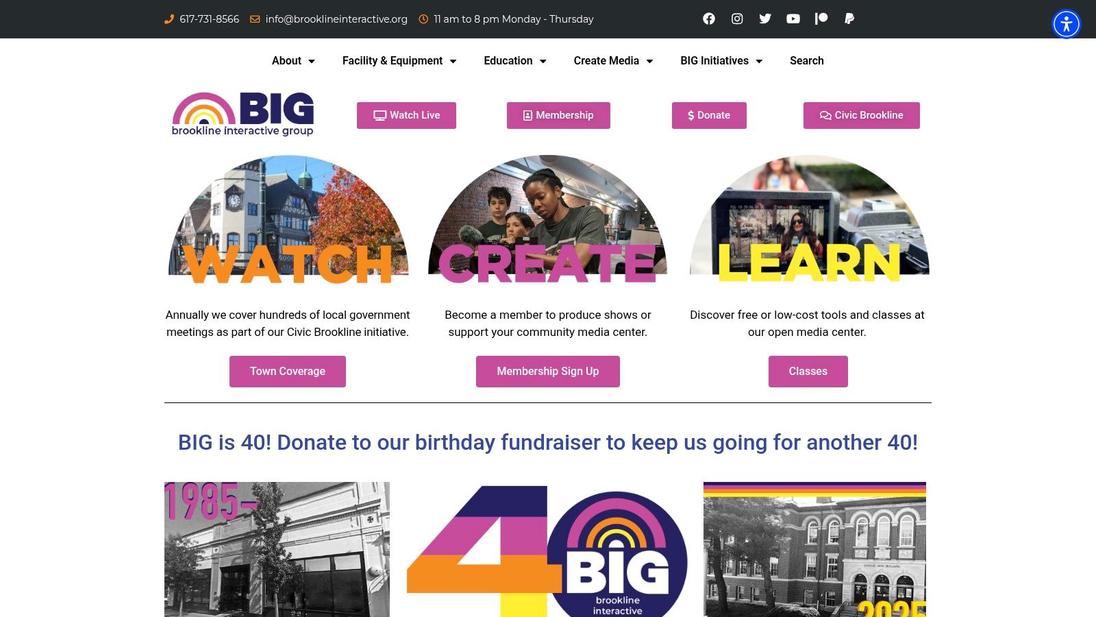 A person working in a community media center, representing the hands-on learning environment offered by Brookline Interactive Group (BIG).