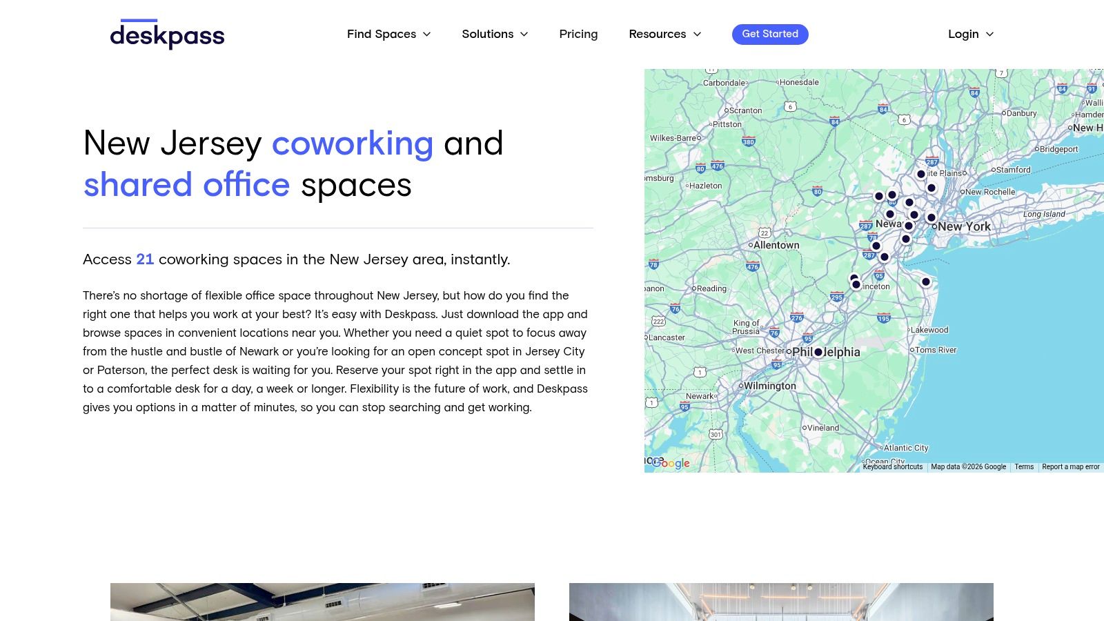 Deskpass map of New Jersey coworking spaces
