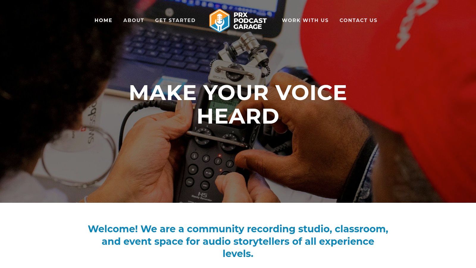 A professional audio recording setup, symbolizing the high-quality instruction and studio access offered by PRX Podcast Garage.