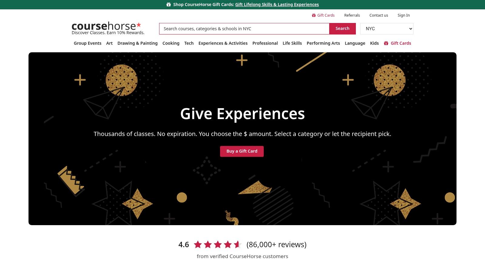 A collection of gift cards, symbolizing the variety of choices and the ability to purchase and gift classes through the CourseHorse platform.