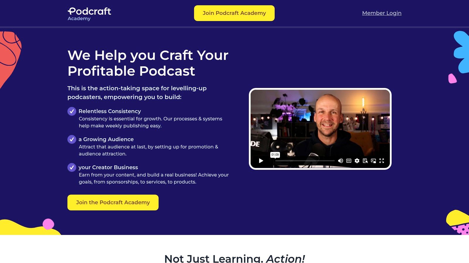 A person studying an online podcasting course on a laptop, representing the digital, curriculum-based learning offered by The Podcast Host Academy.