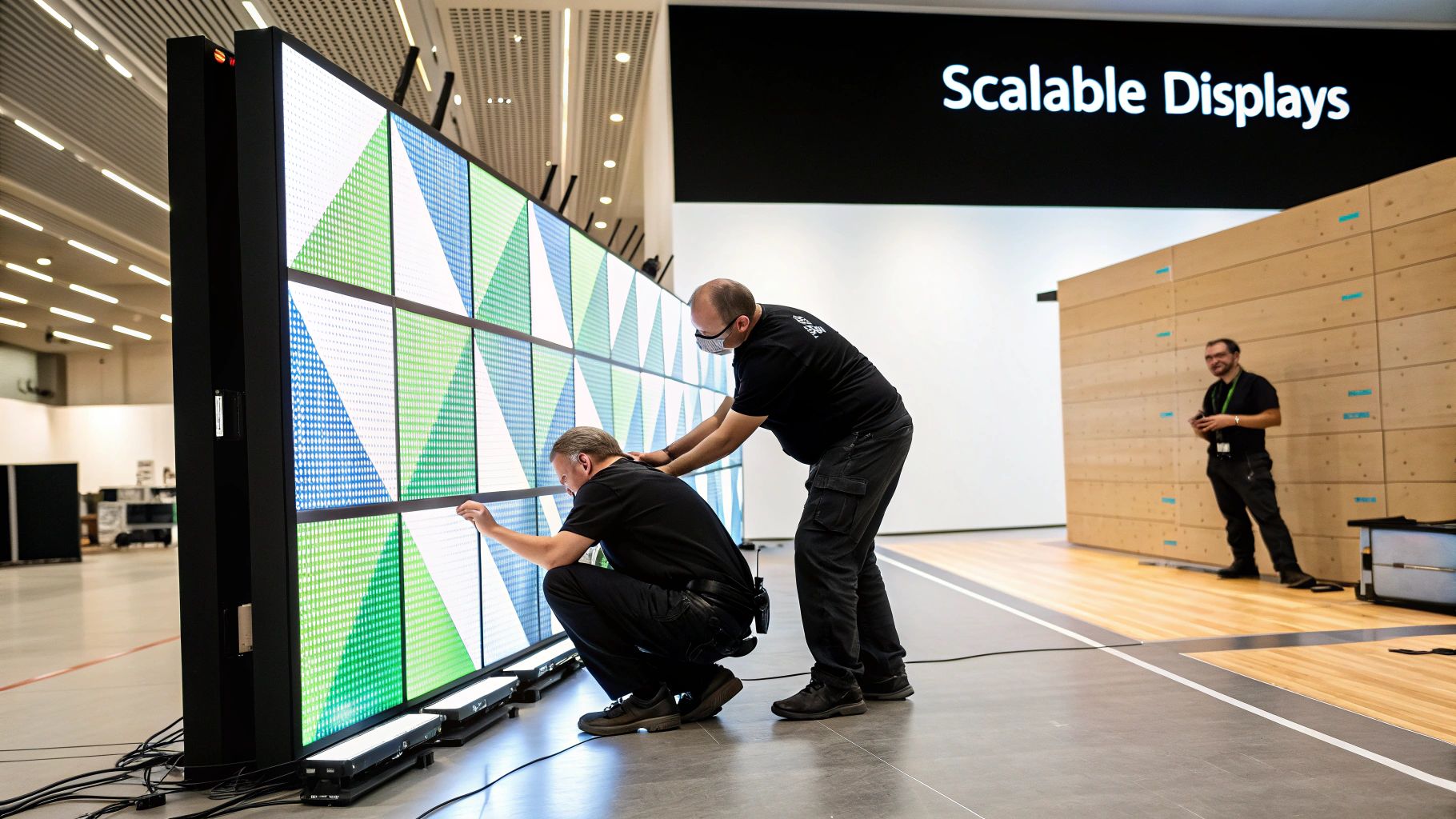 Your Guide to the Best LED Panel for Video 1 A large, curved LED video wall displaying a colorful abstract image in a modern building lobby.