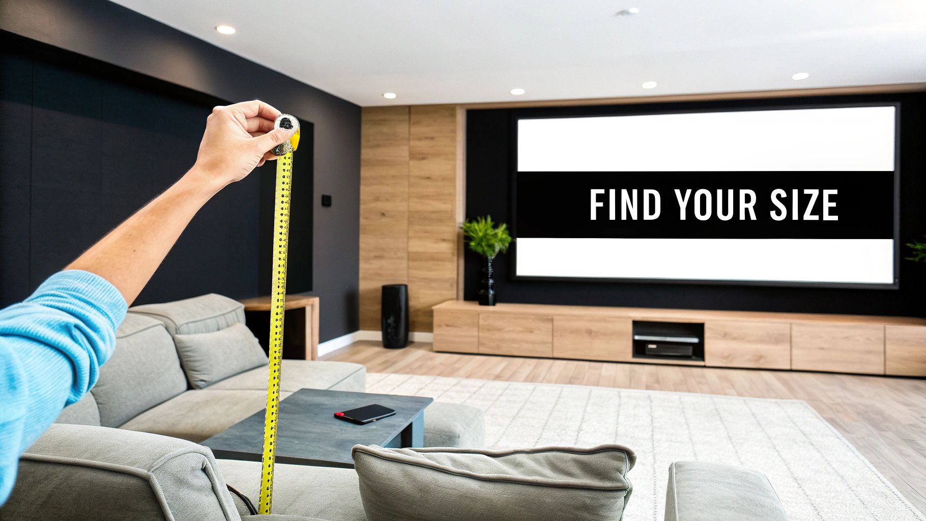 Home Theater Screen Size Calculator and Pro Guide 1 A modern home theater setup with a large projection screen and comfortable seating.