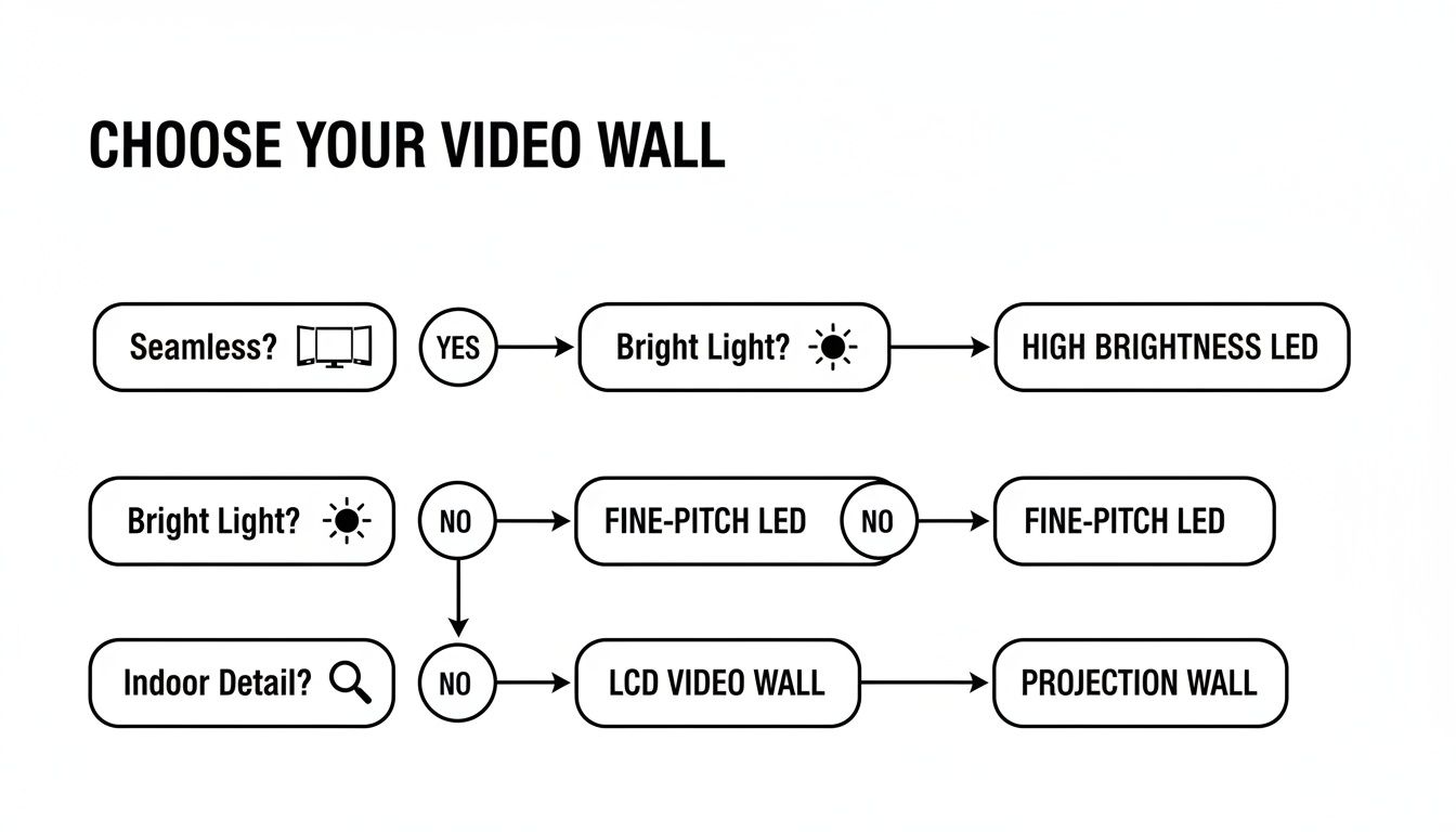 Video Wall Displays: A Complete Guide to Specs, Technology, and Setup 1 Decision tree helping users select the ideal video wall display for various needs.