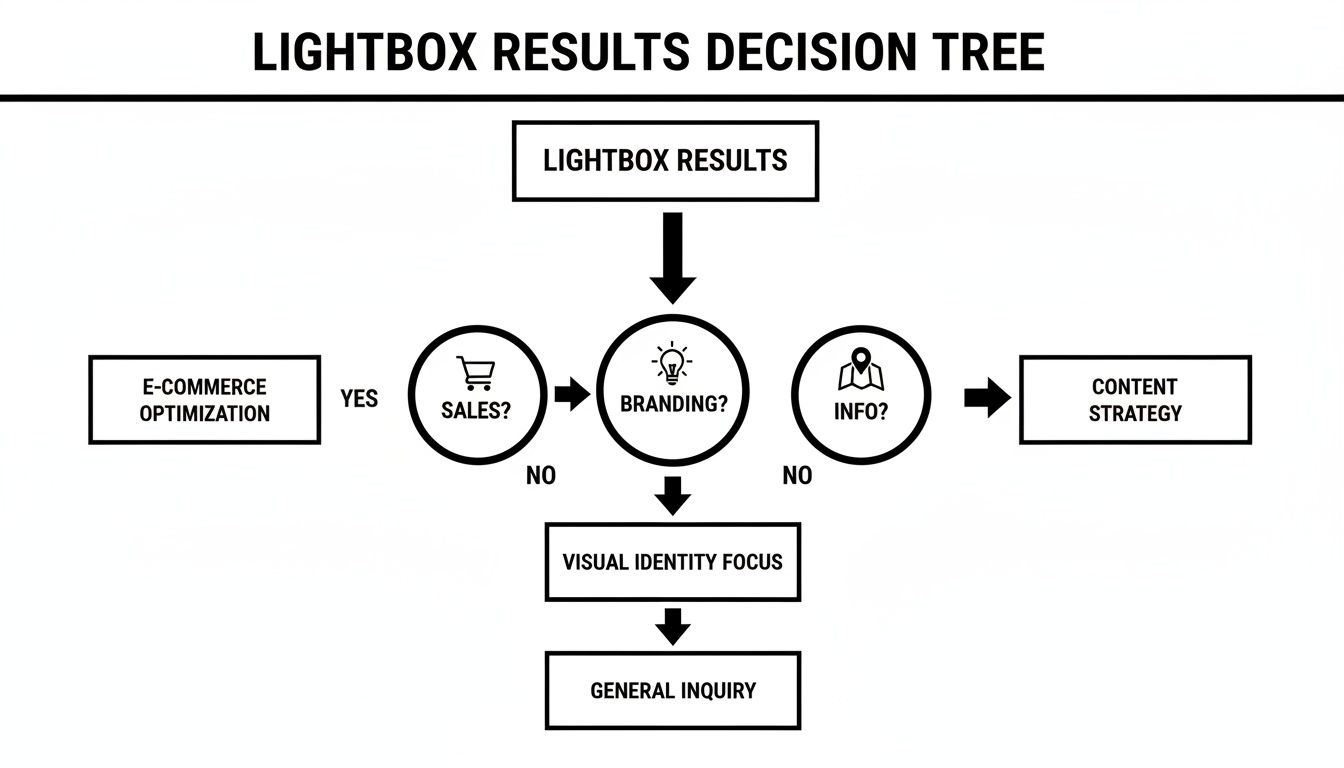 A Practical Guide to LED Light Boxes for Business and Home 3 Lightbox results decision tree detailing paths for sales, branding, and information inquiries.