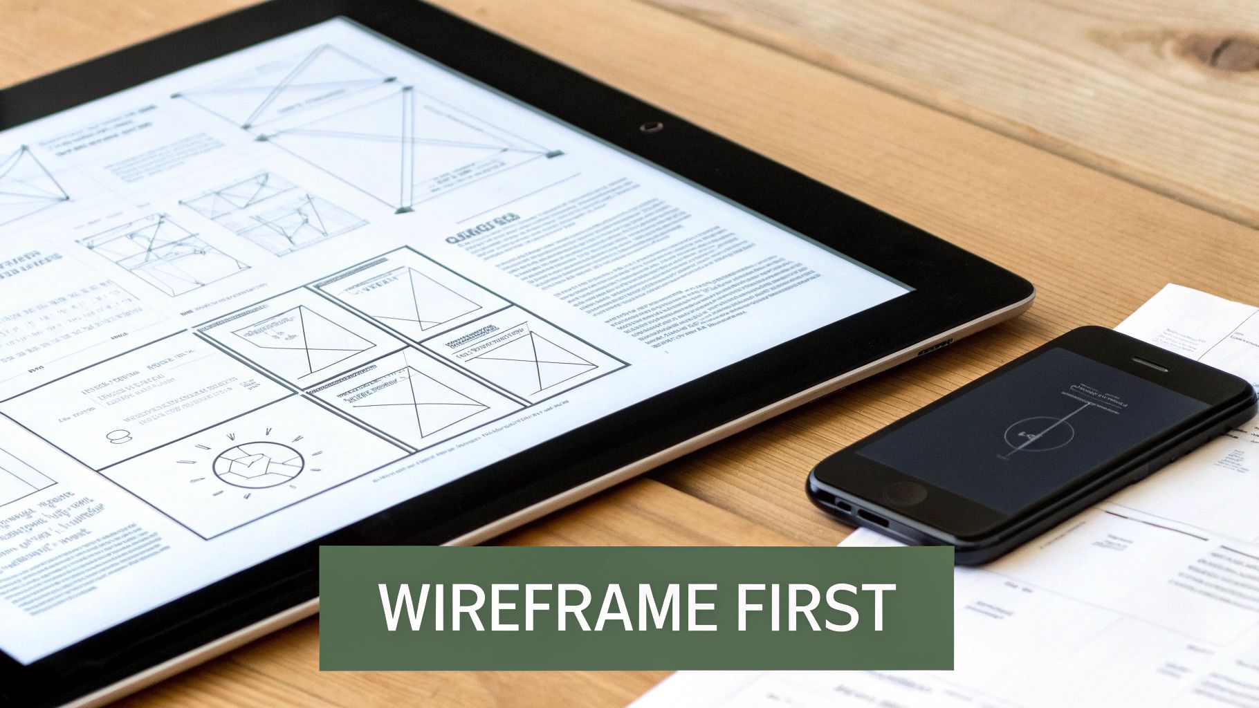 A designer presenting a wireframe on a large screen to a team, illustrating the collaborative nature of prototyping.