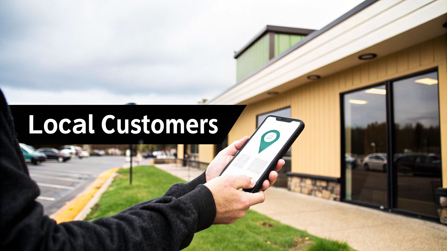 A map with a pin marking a local business, symbolizing the focus on local search.