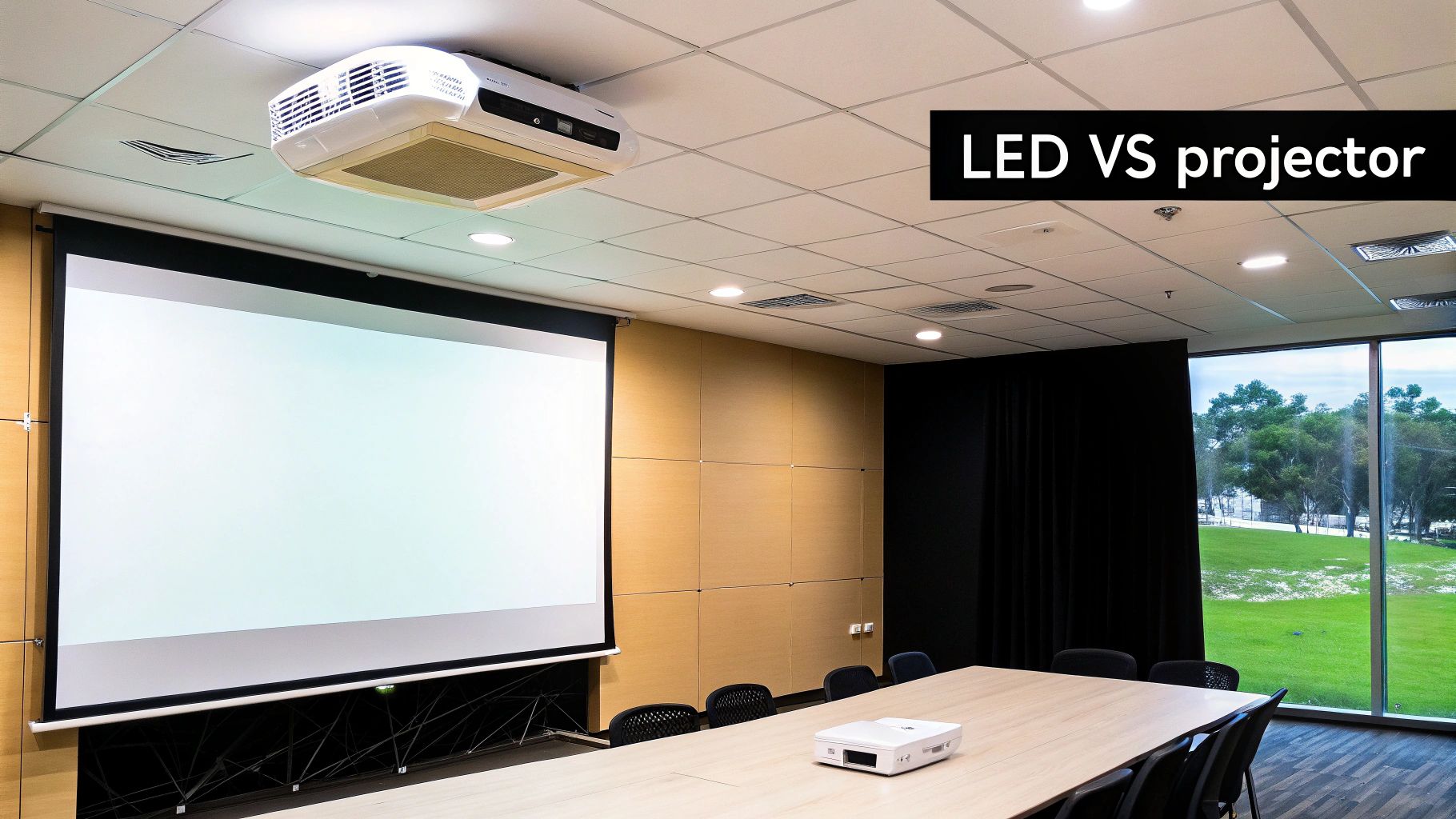 LED Wall vs Projector A Guide to the Best Display 1 A bright, vibrant LED wall displaying colorful abstract graphics in a modern setting.