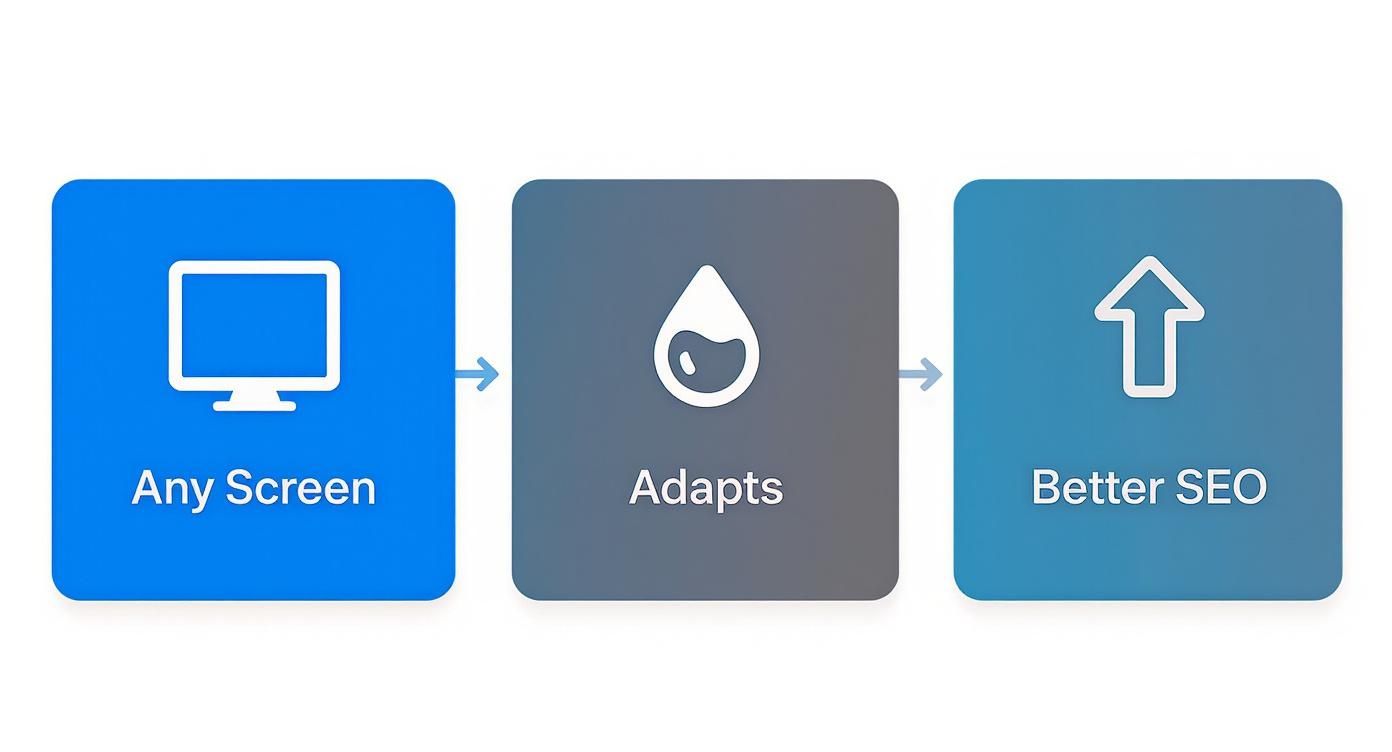 Illustrative diagram: responsive website design for any screen adapts, resulting in better SEO.