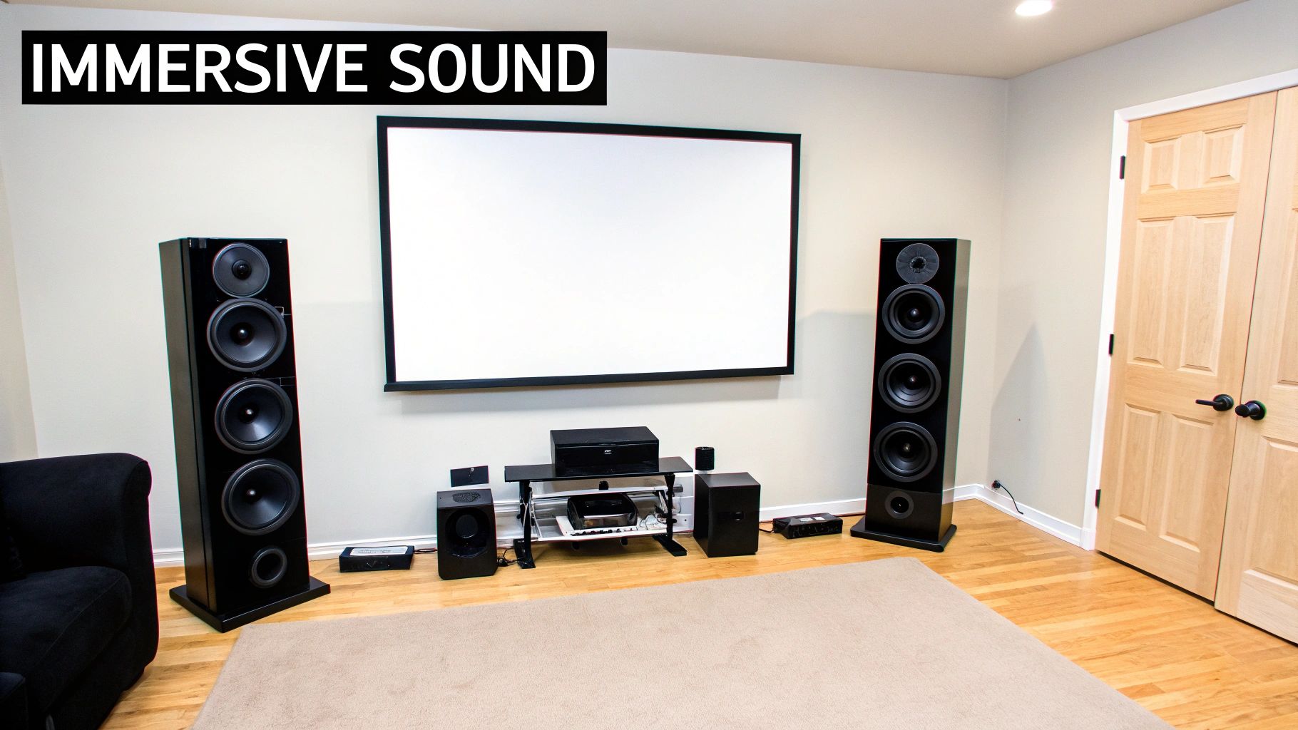 How to Build Home Theater: A Step-by-Step Guide 4 A close-up of a high-end home theater speaker system with soft ambient lighting.