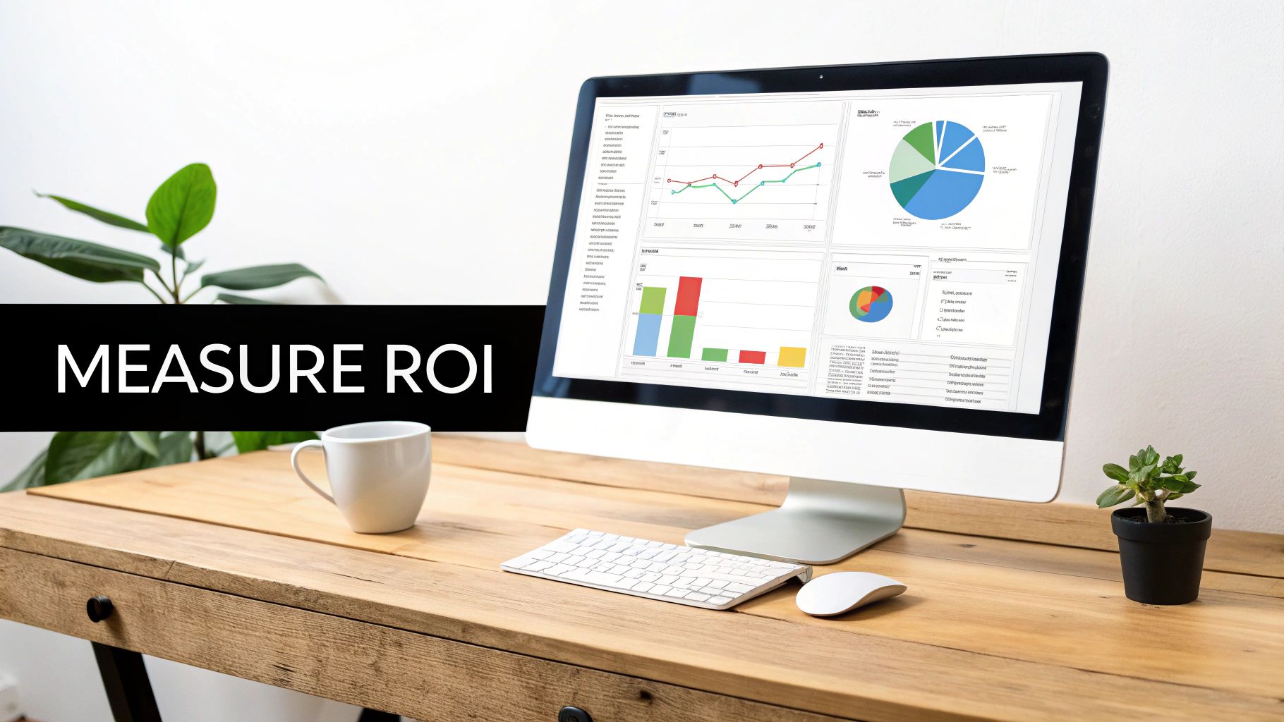 A dashboard showing key e-commerce metrics like ROI, conversion rates, and customer lifetime value, with upward-trending graphs.