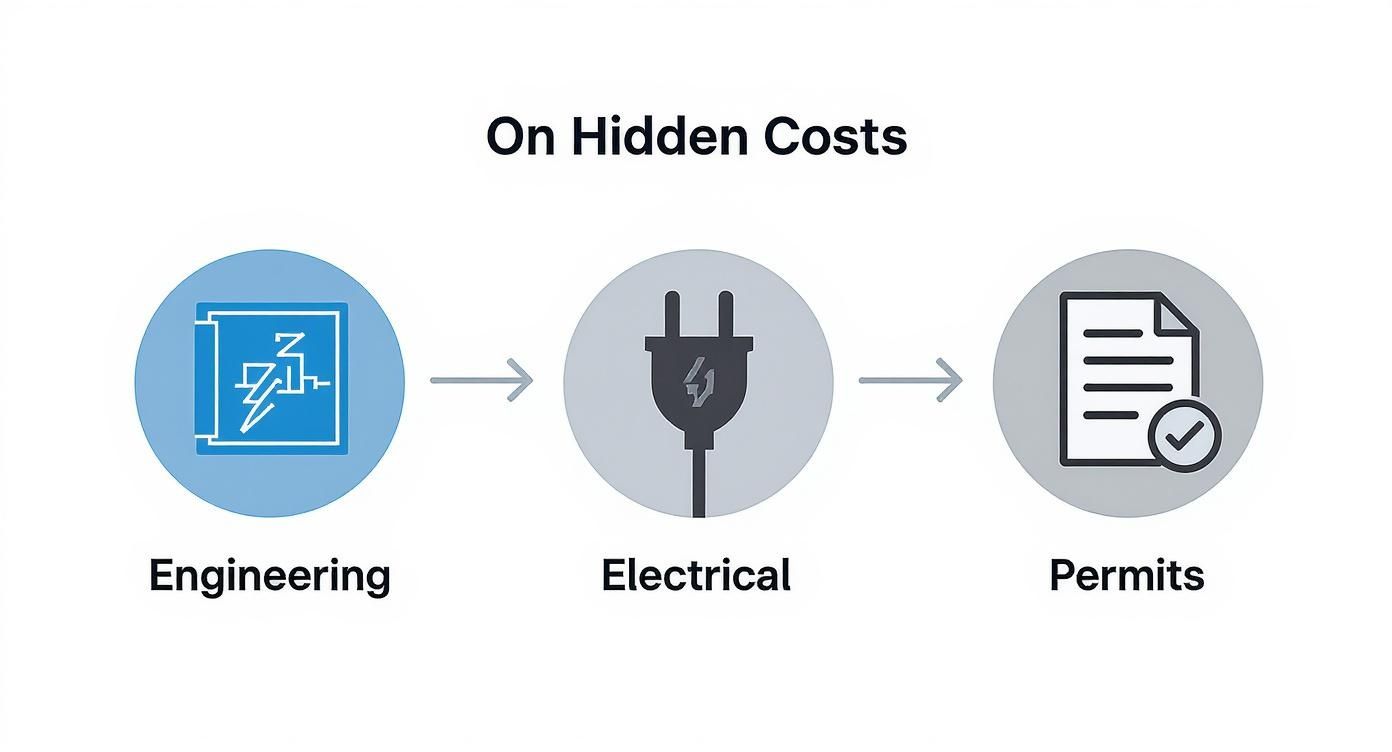 Flowchart explaining hidden costs related to engineering, electrical work, and permits.