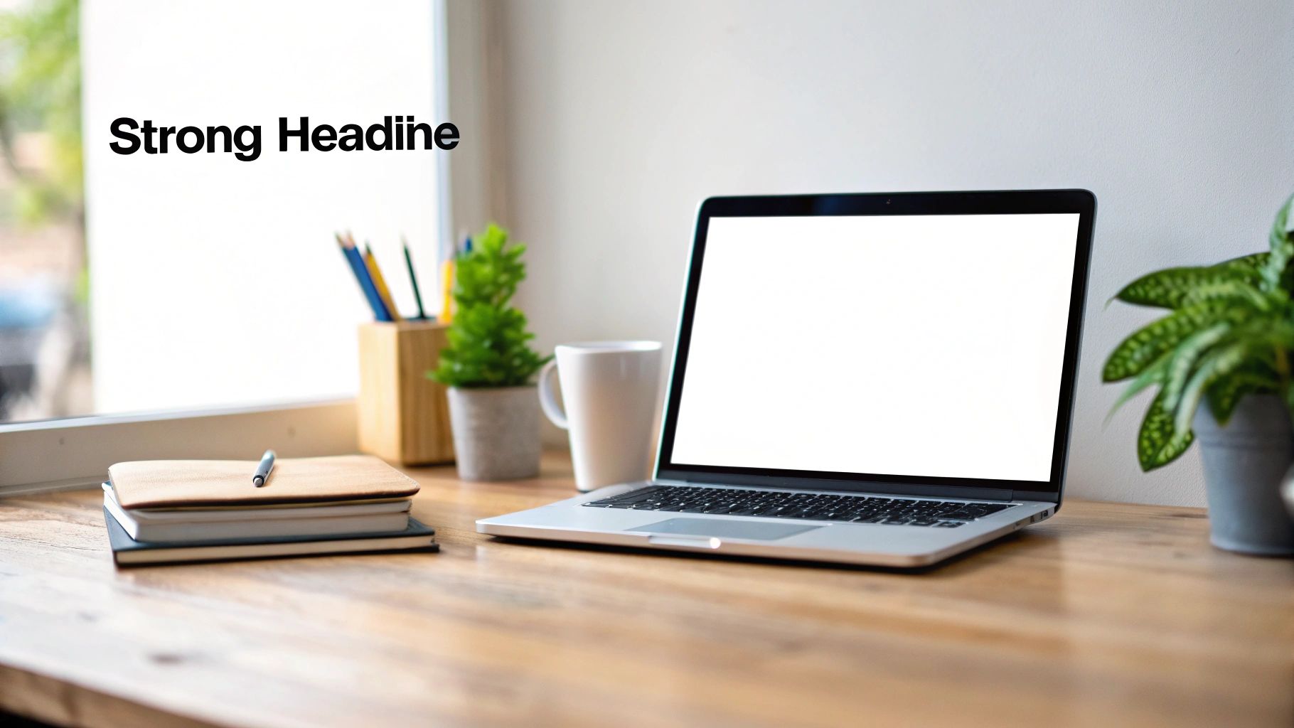 A laptop screen showing a clear, compelling headline on a landing page.