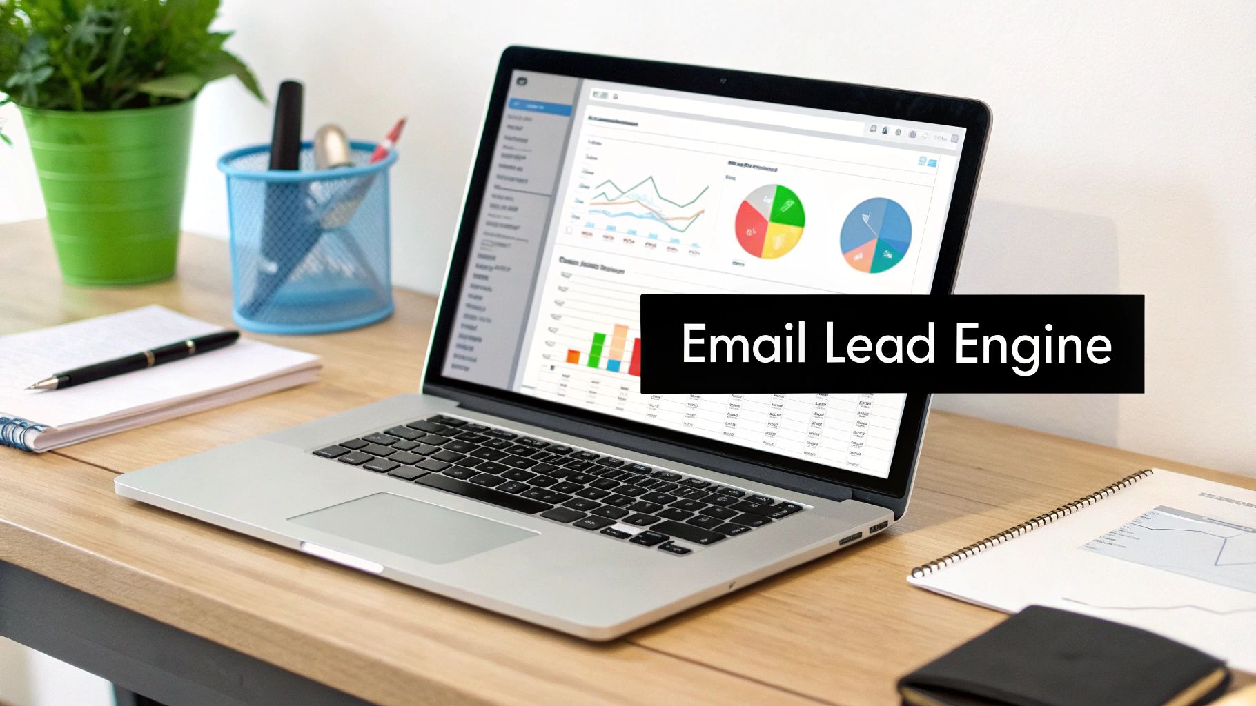 A laptop screen showing an email inbox with marketing messages, symbolizing email lead generation.