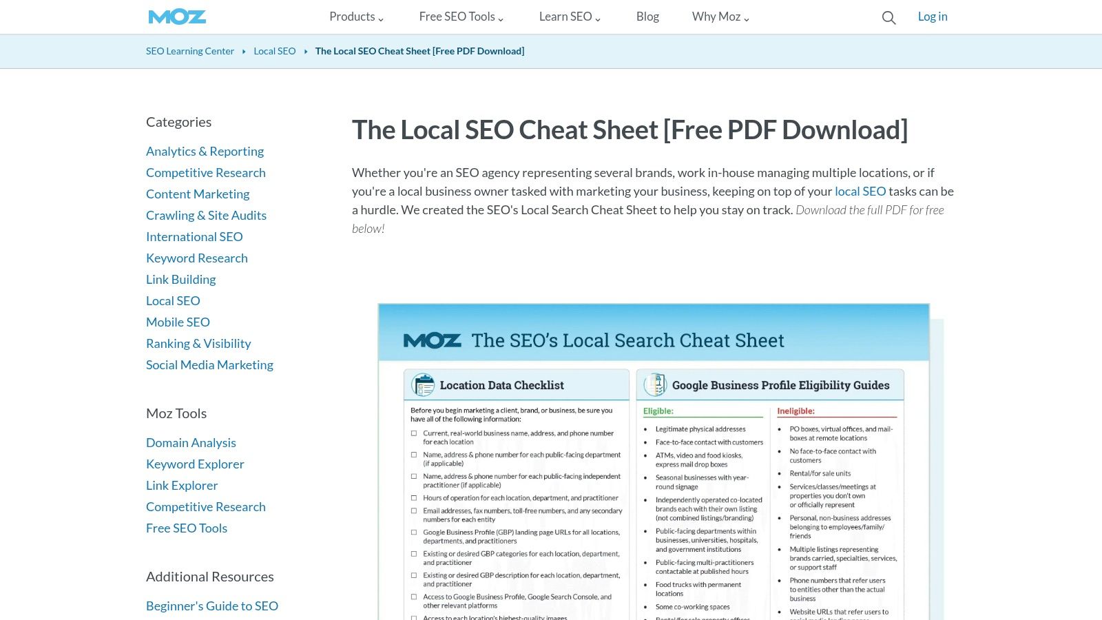 Moz – Local SEO Cheat Sheet (PDF)
