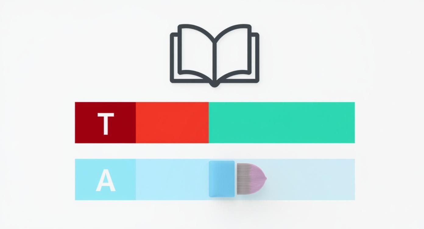 An interface with a book icon, two progress bars, and a slider, one labeled 'T' and one 'A'.