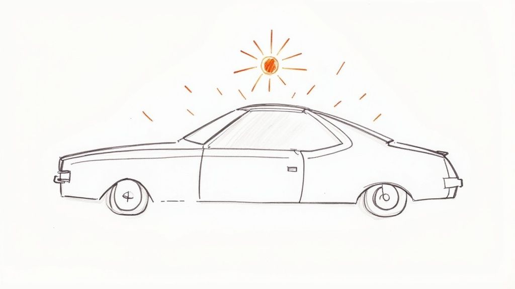 A freshly applied ceramic coating on a car, showing extreme water beading.