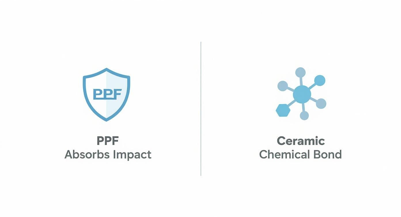 Infographic about paint protection film vs ceramic coating
