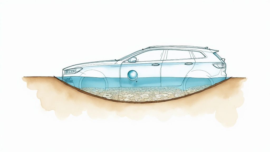 A professional applying a ceramic clear coating to a sleek, dark-colored car, highlighting the gloss and reflective properties of the surface.