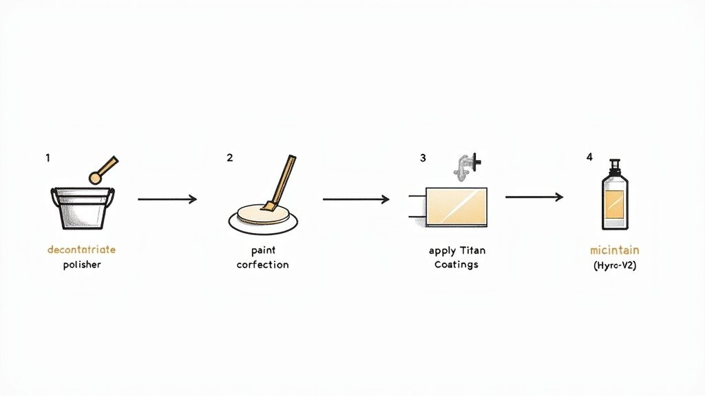 A professional meticulously applying a protective coating to the sleek, black paint of a modern vehicle's door.