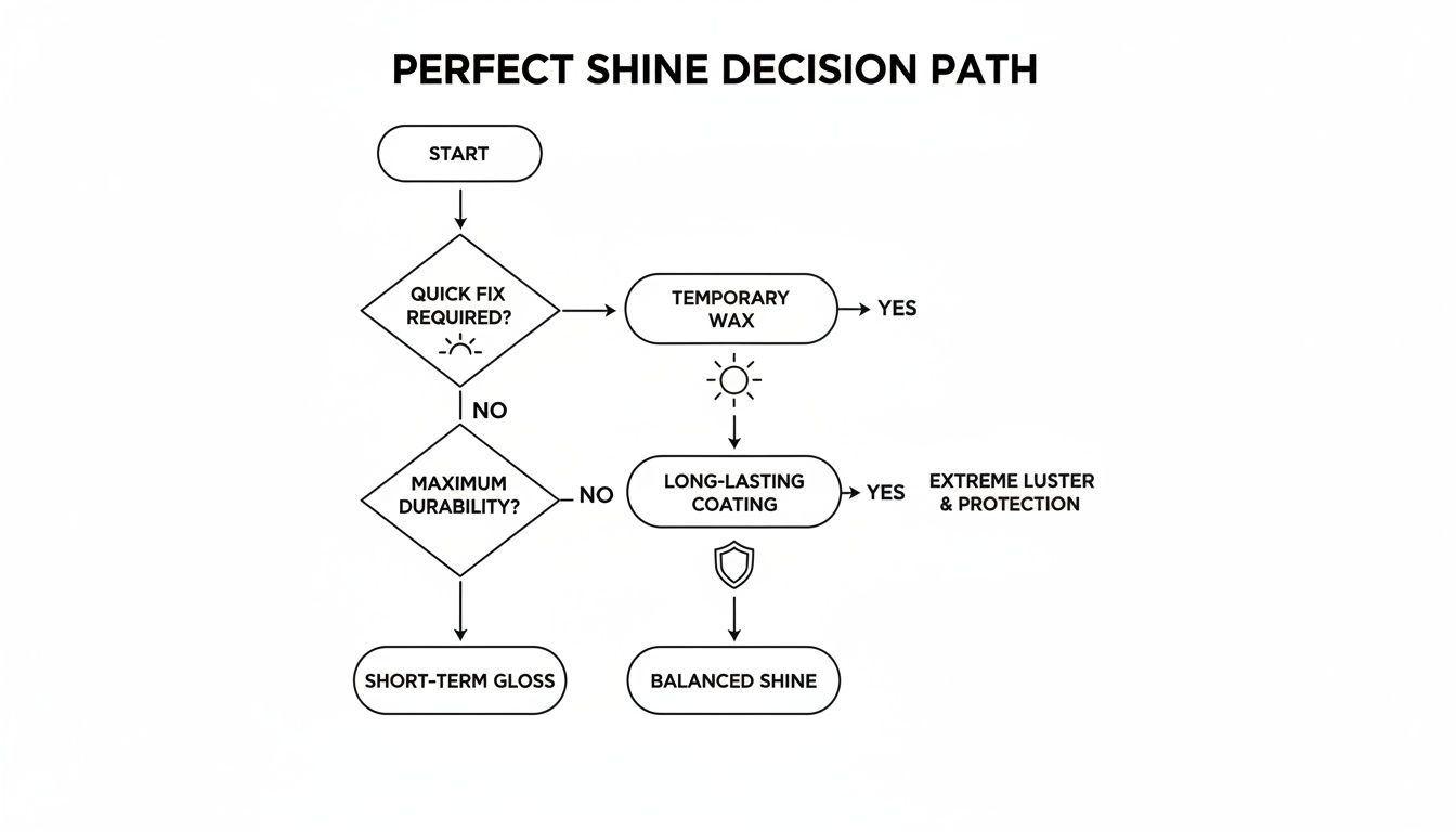 Flowchart illustrating the decision path for achieving perfect car shine using different wax and coating options.