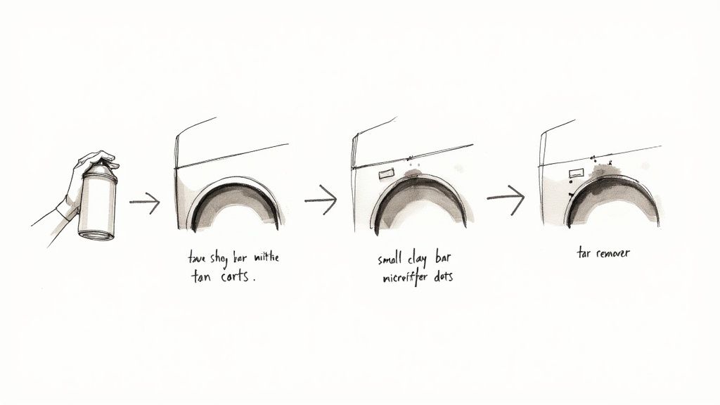 Fresh tar spot on fender