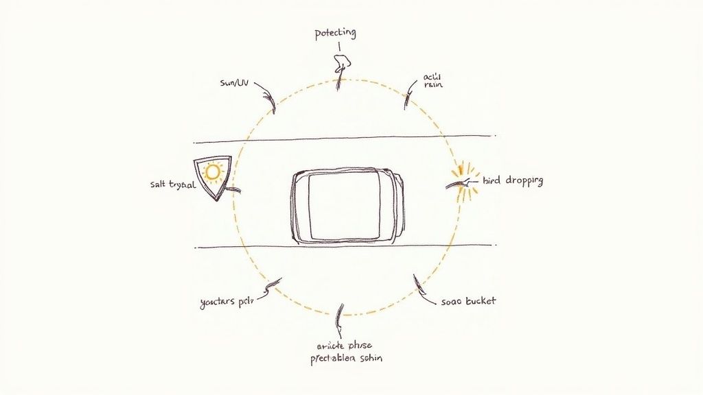 A person carefully washing a dark, glossy car with soap suds, showcasing proper ceramic coating maintenance.