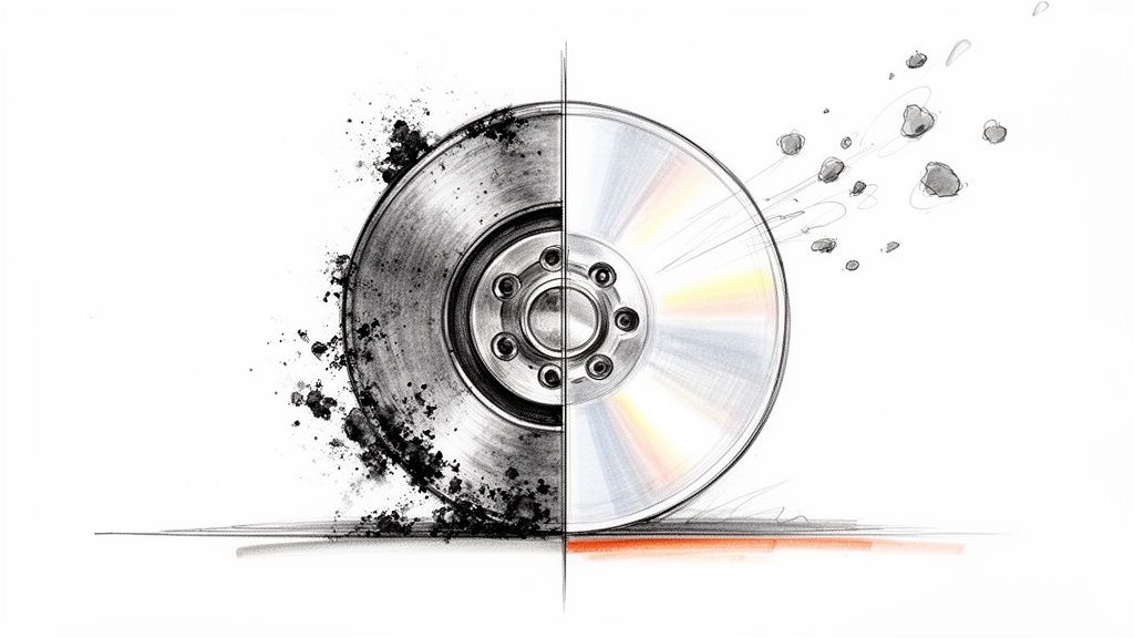 A close-up shot of a pristine, black alloy wheel on a high-performance car, gleaming under bright lights.