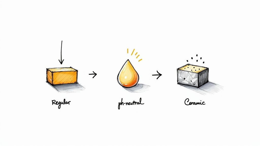 A person washing a black car with thick white foam from a ceramic car wash soap.