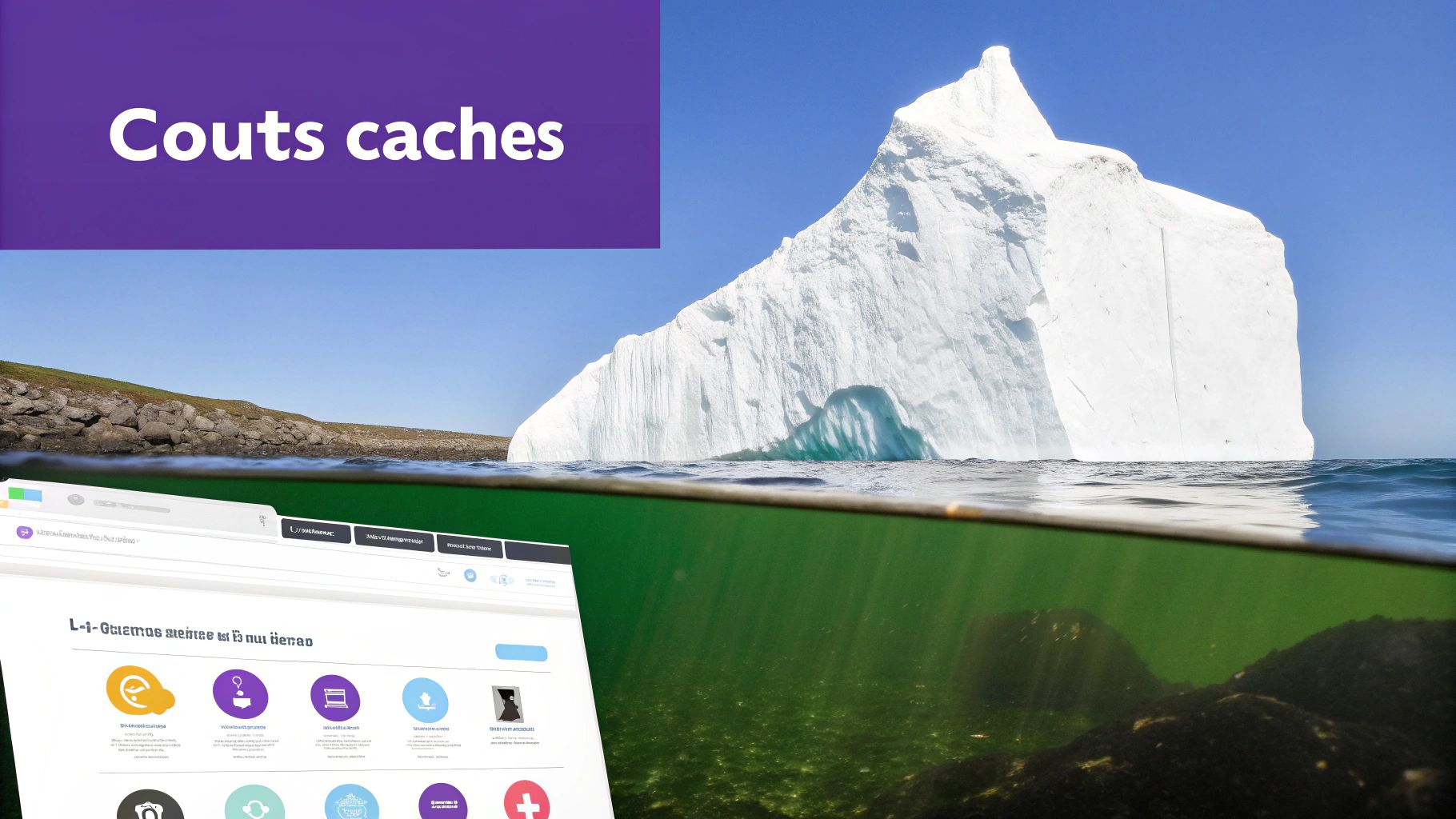 Un iceberg géant dans l'océan, la majeure partie cachée sous l'eau, avec une interface numérique. Symbolise les coûts cachés.