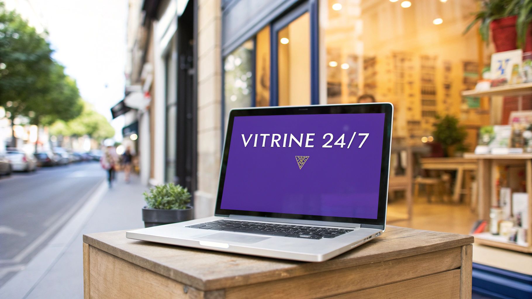 Un ordinateur portable sur une table en bois affichant 