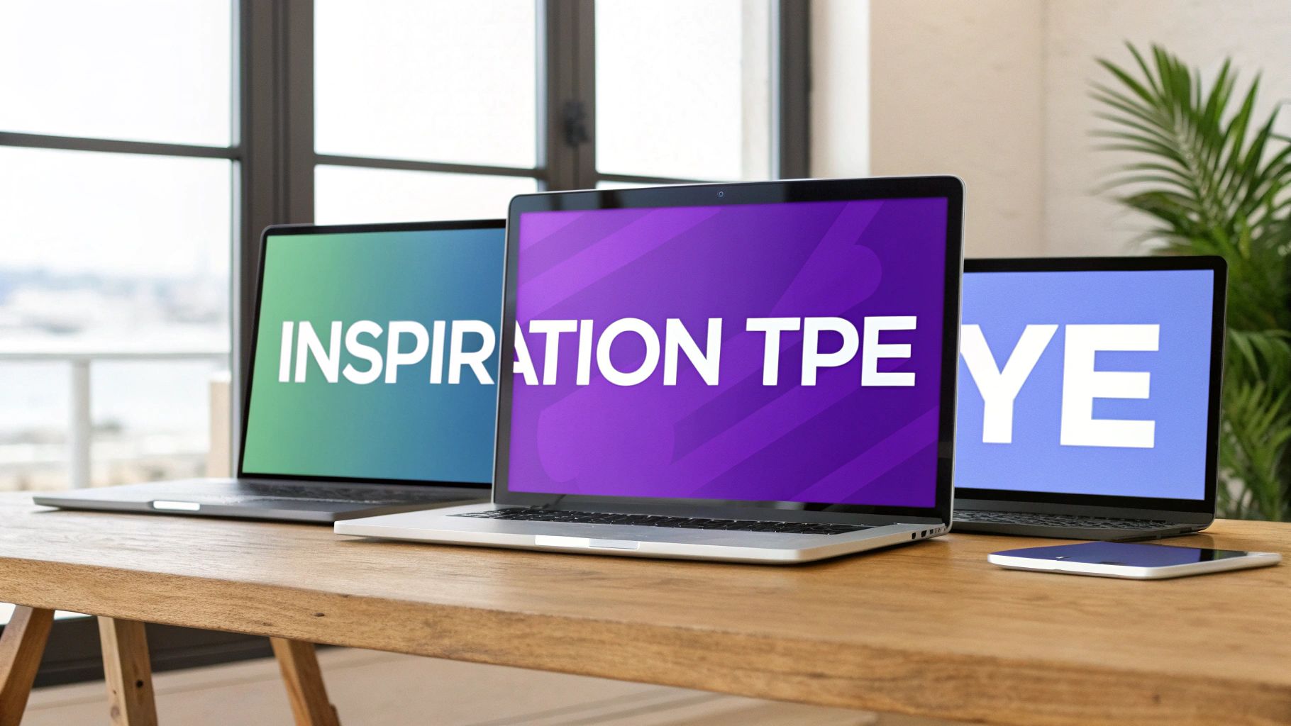 Trois ordinateurs portables affichant les mots