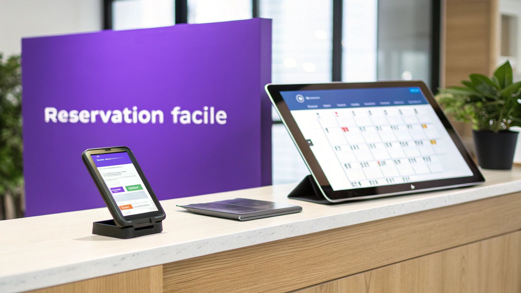 Comptoir d'accueil avec un panneau