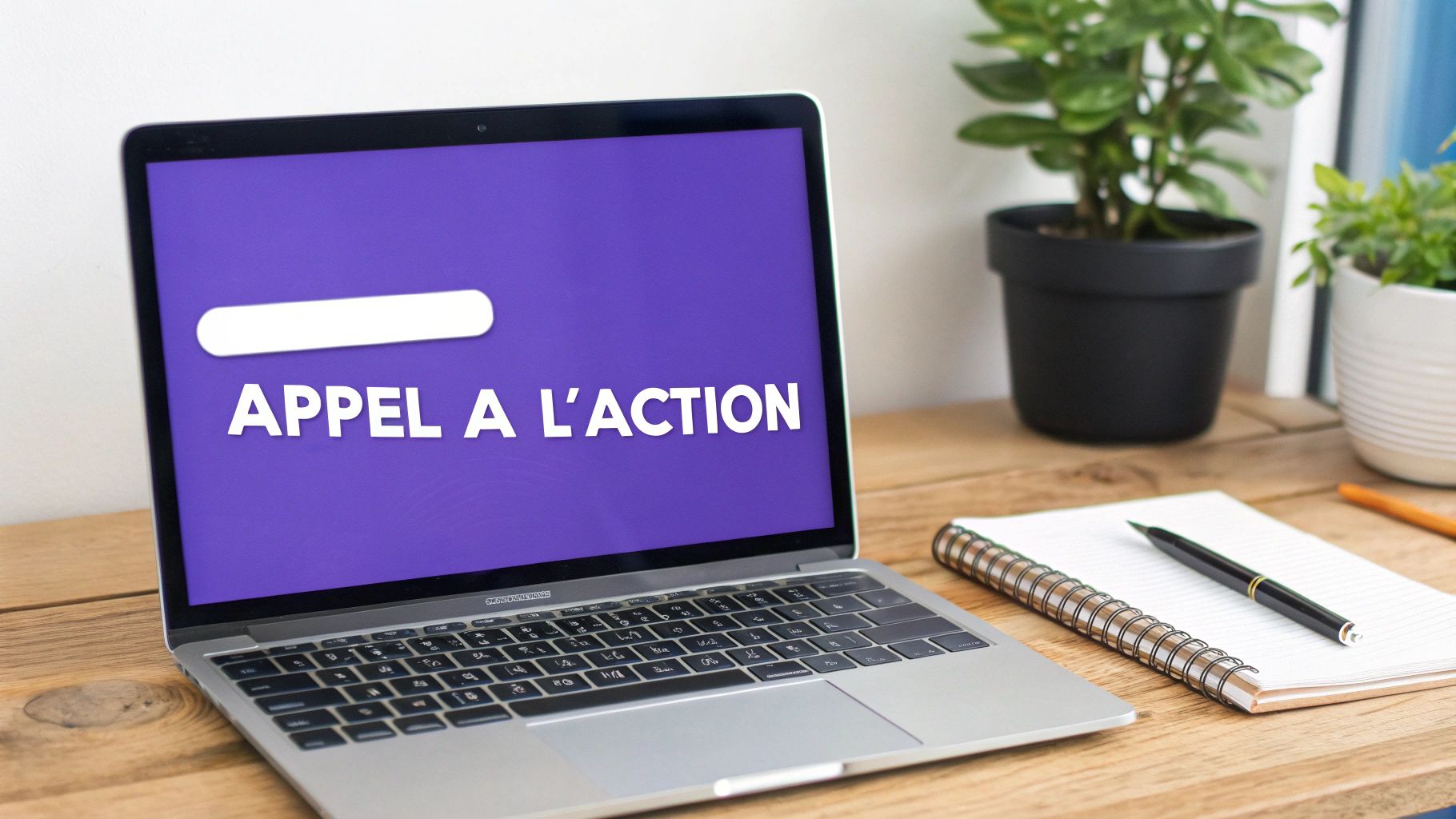 Un ordinateur portable sur un bureau en bois, affichant le texte