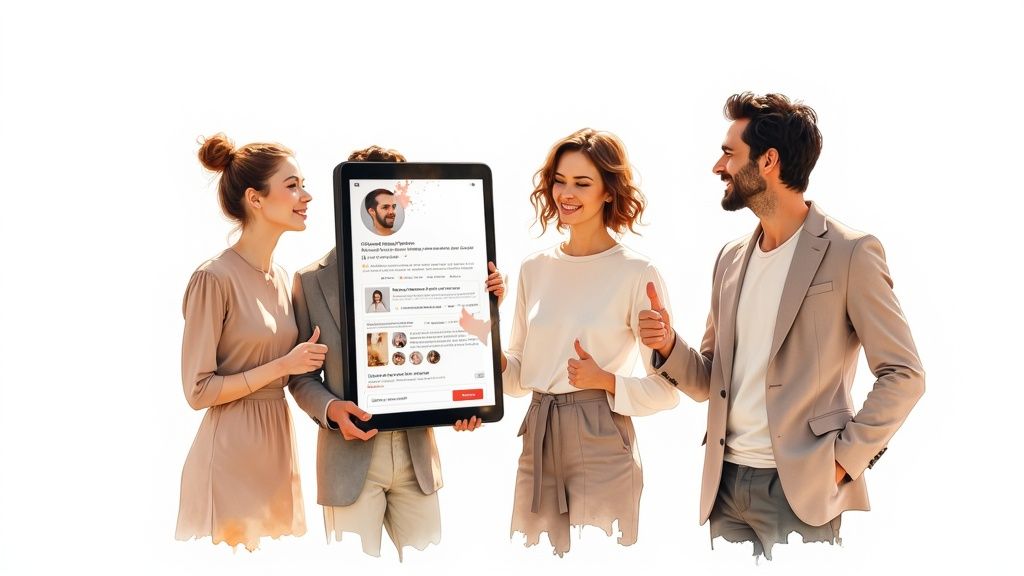 A group of people connecting and networking, illustrating the concept of building an initial follower base on LinkedIn.