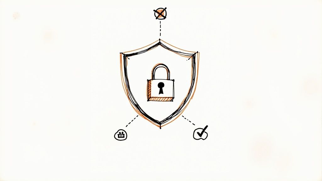 A shield icon superimposed over a Twitter (X) logo, symbolizing account protection and safety.