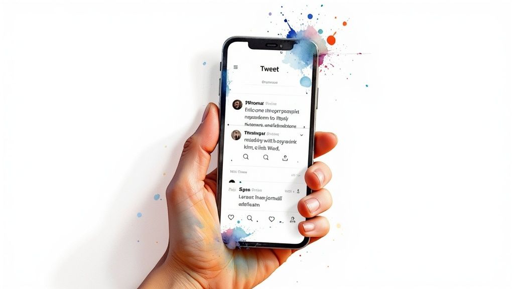 A graphic designer's desk with a laptop showing a social media design in progress