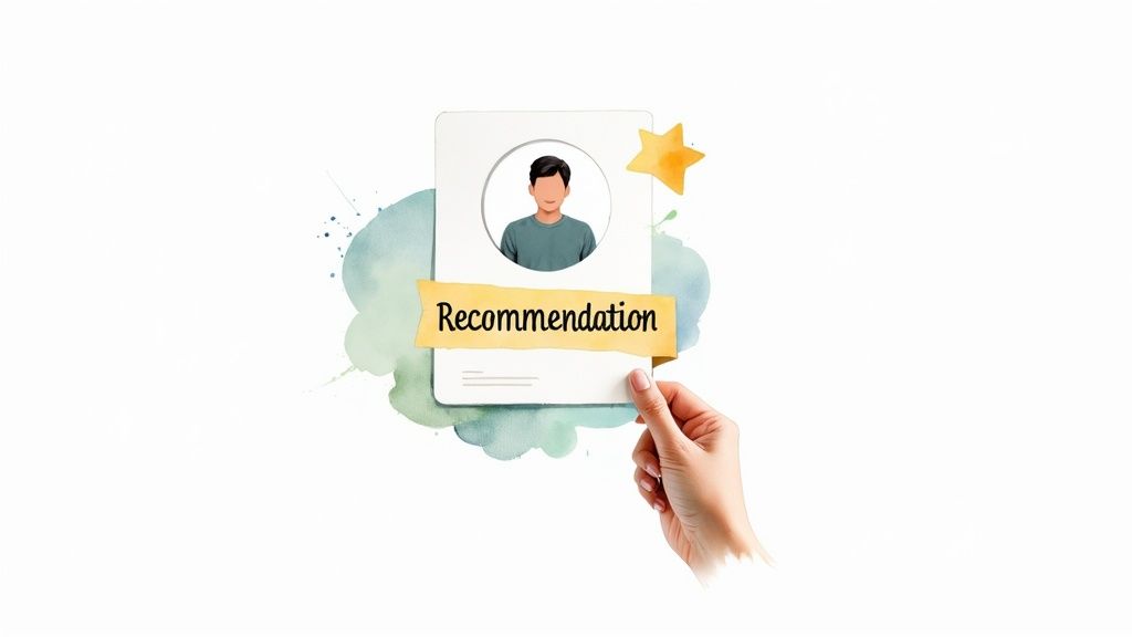 A person's hands typing on a laptop with a LinkedIn profile visible on the screen