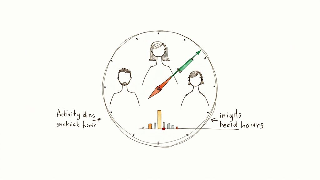A world map with glowing dots indicating areas of high online activity, symbolizing global audience reach.