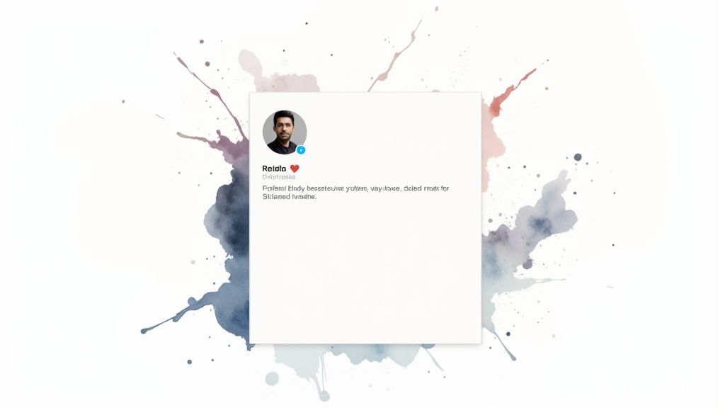 Twitter profile card for Reiola featuring verified badge on artistic watercolor splash background