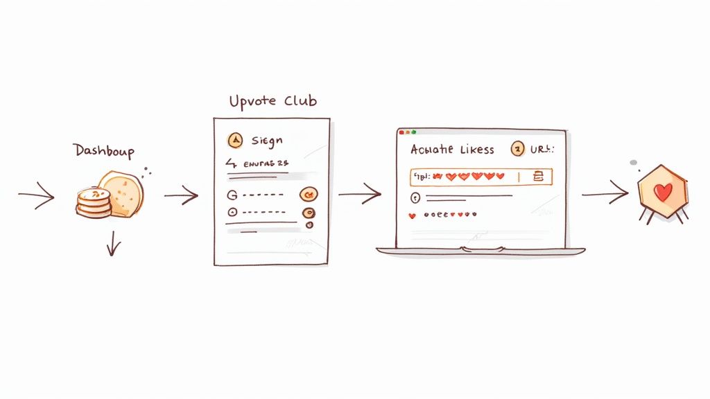A screenshot of the Upvote Club website homepage, showing its simple and modern user interface for social media growth.