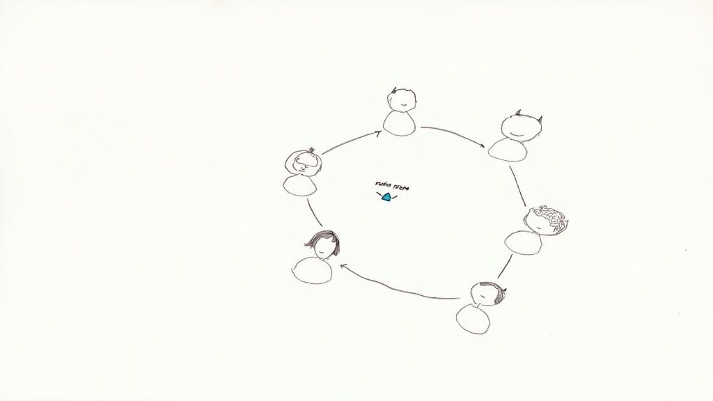 A group of diverse people connecting and engaging in a community setting, symbolizing online interaction.