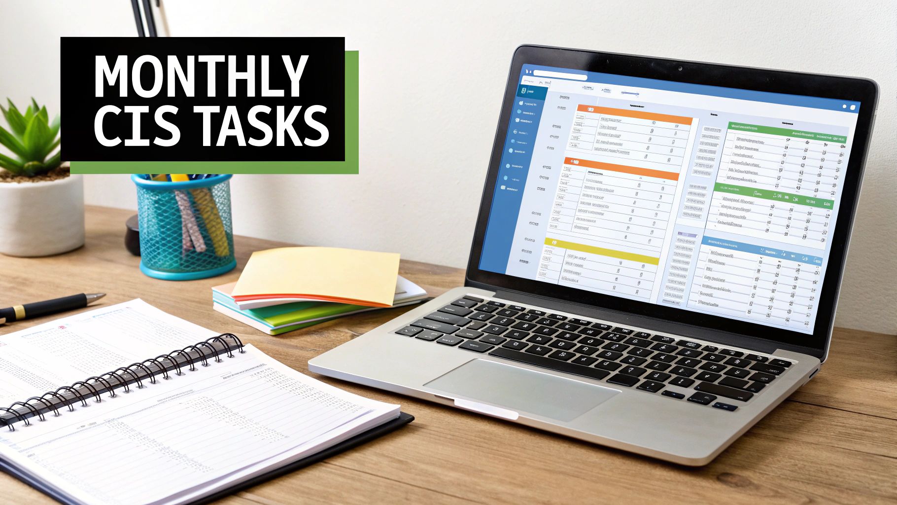 A calendar and a hard hat on a desk, symbolising the monthly management of CIS responsibilities.