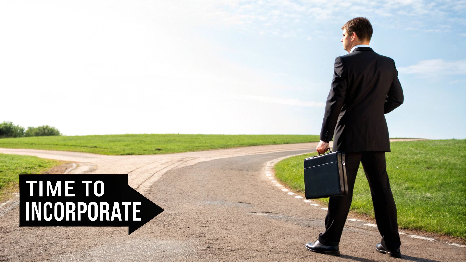A business person at a desk reviewing documents and working on a laptop, symbolising the decision-making process.
